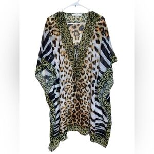 Boston Proper chiffon caftan beach cover in animal print Size XS/S